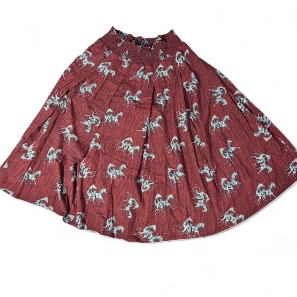 burgundy red vintage Herman Geist midi Skirt with zebra Print size 12